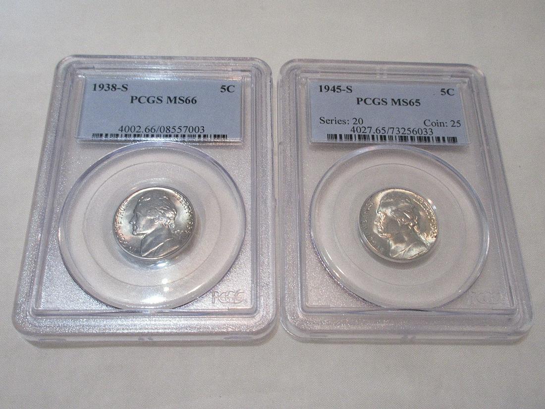 1938 S MS66 & 1945 S MS65 Graded PCGS Jefferson Nickels (1 of 7)