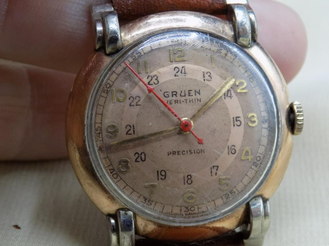 Vintage Gruen Veri-Thin 17 jewel 10k gold fill man’s wristwatch: Vintage Gruen Veri-Thin 17 jewel 10k gold fill man’s wristwatch. Leather band. 1 ¼”. Great quality & detail. Please see photos for serial number