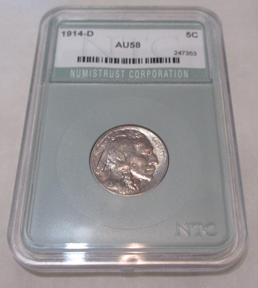 Almost uncirculated 1914 D Buffalo Nickel.   Slabbed (1 of 4)