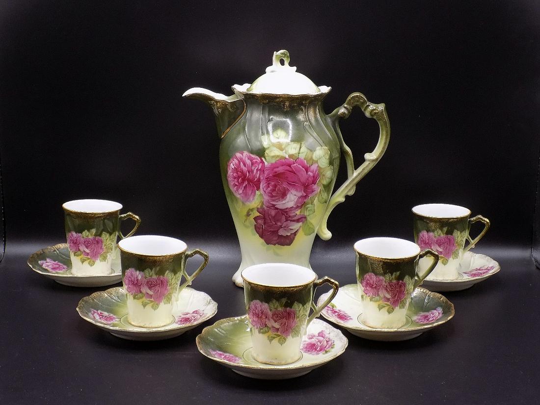 Vintage Hand painted Bavarian Coffee or Chocolate porcelain set (1 of 8)