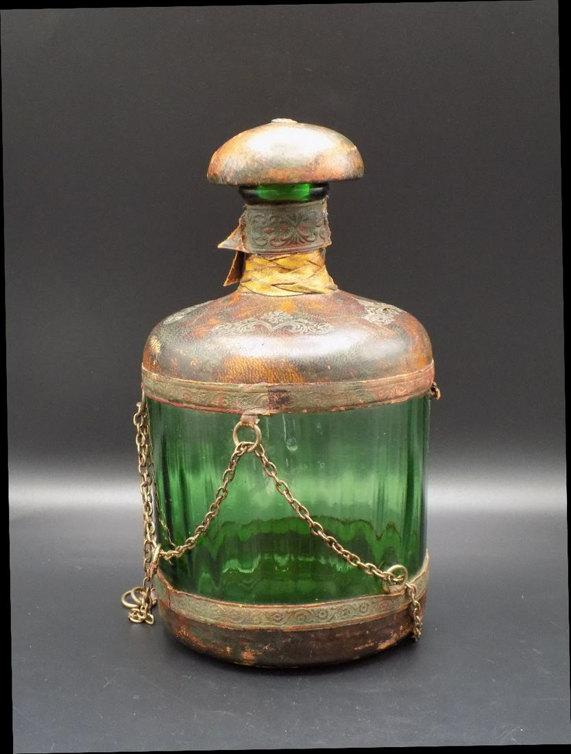 Unusual 1800’s leather covered decanter (1 of 7)