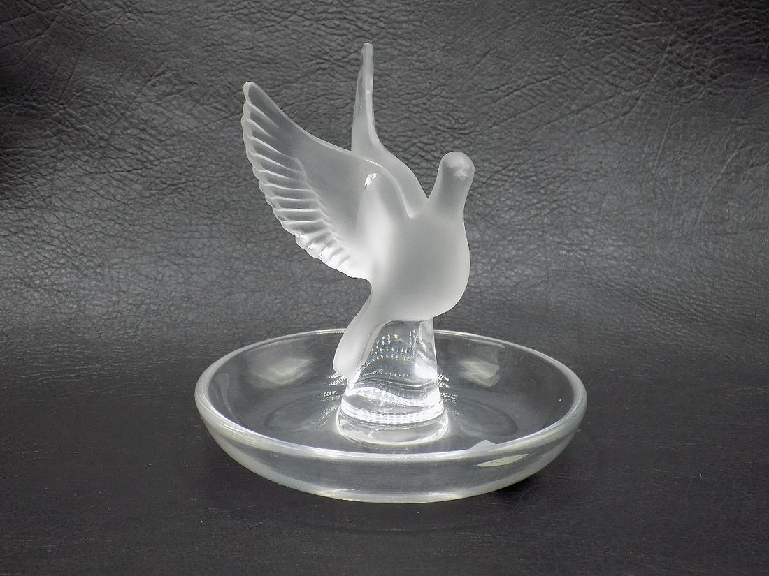 Beautiful vintage signed Lalique France art glass ring tray with dove (1 of 7)