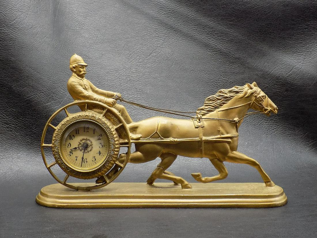Unusual vintage clock with sulky racing horse (1 of 8)