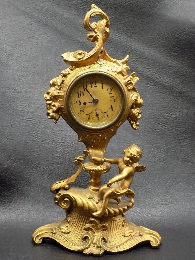 Vintage Art Nouveau clock with cherub.  Cherub and flowers (1 of 8)