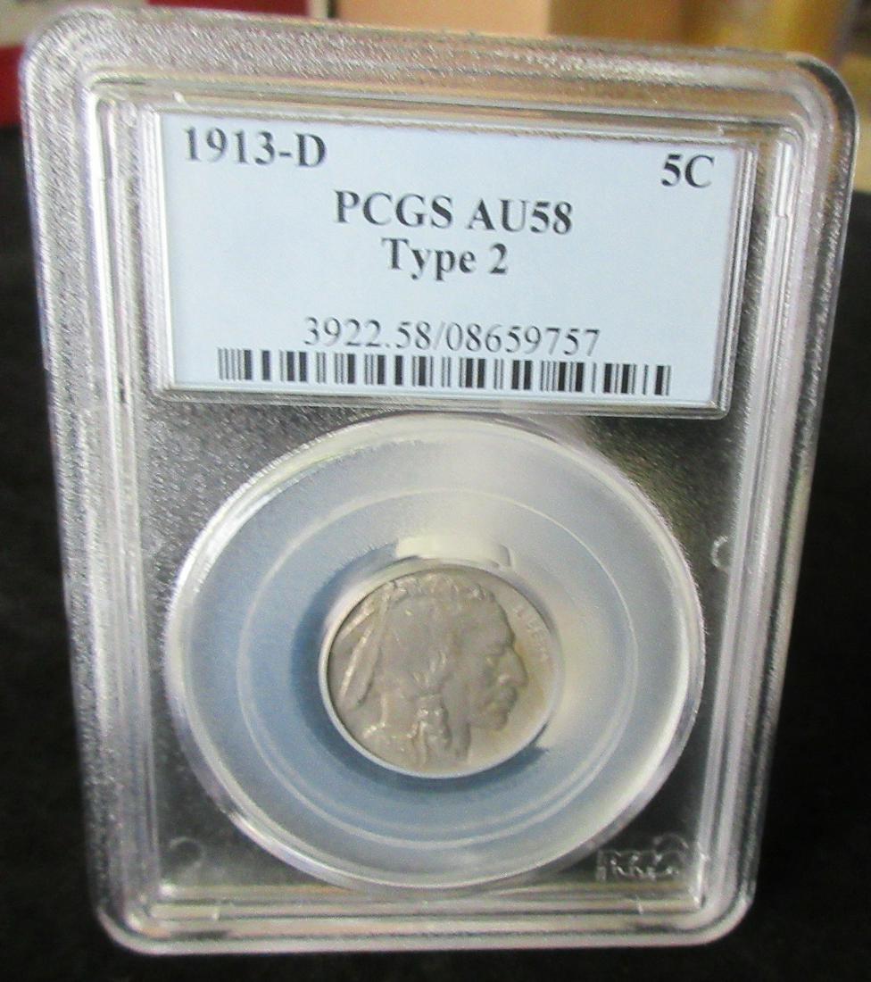 1913 D Graded Type 2 PCGS AU58 Buffalo Nickel (1 of 2)