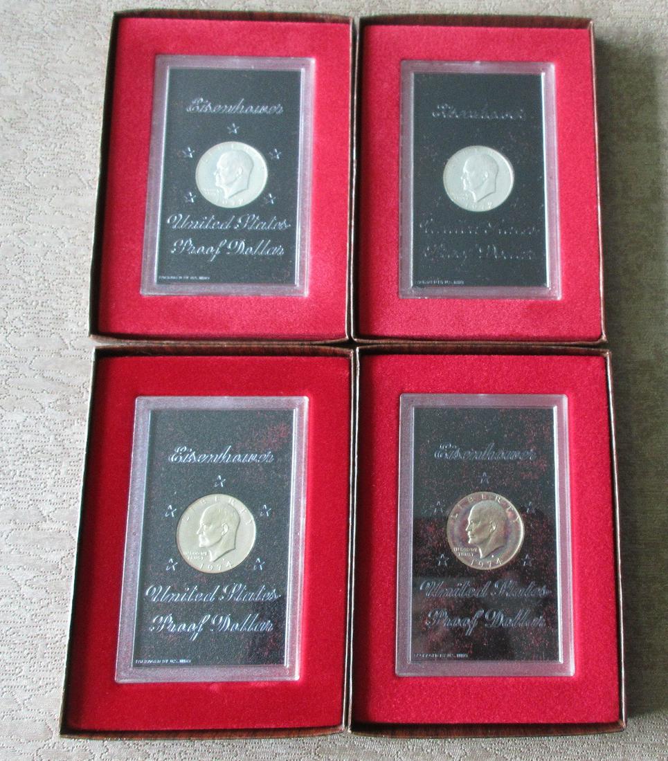 Four 1972 Eisenhower Proof dollars in original boxes. (1 of 3)