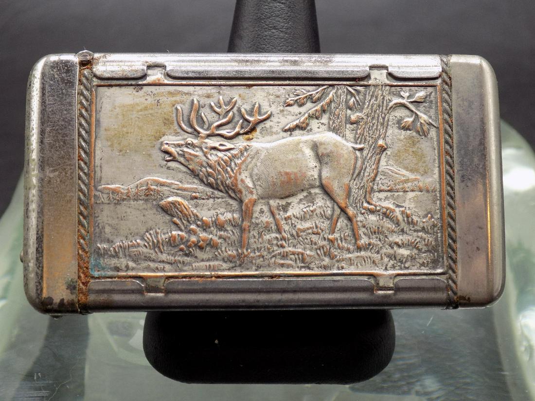 Antique match safe with elk in forest (1 of 5)