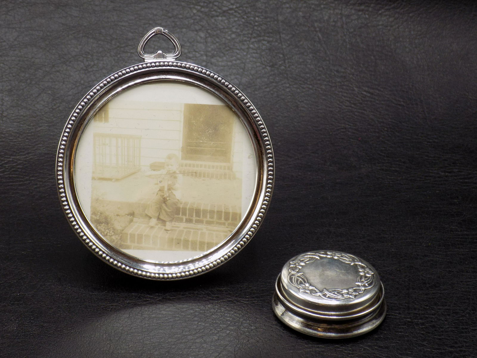 Fine vintage sterling picture frame & make up box. Box marked sterling (1 of 12)