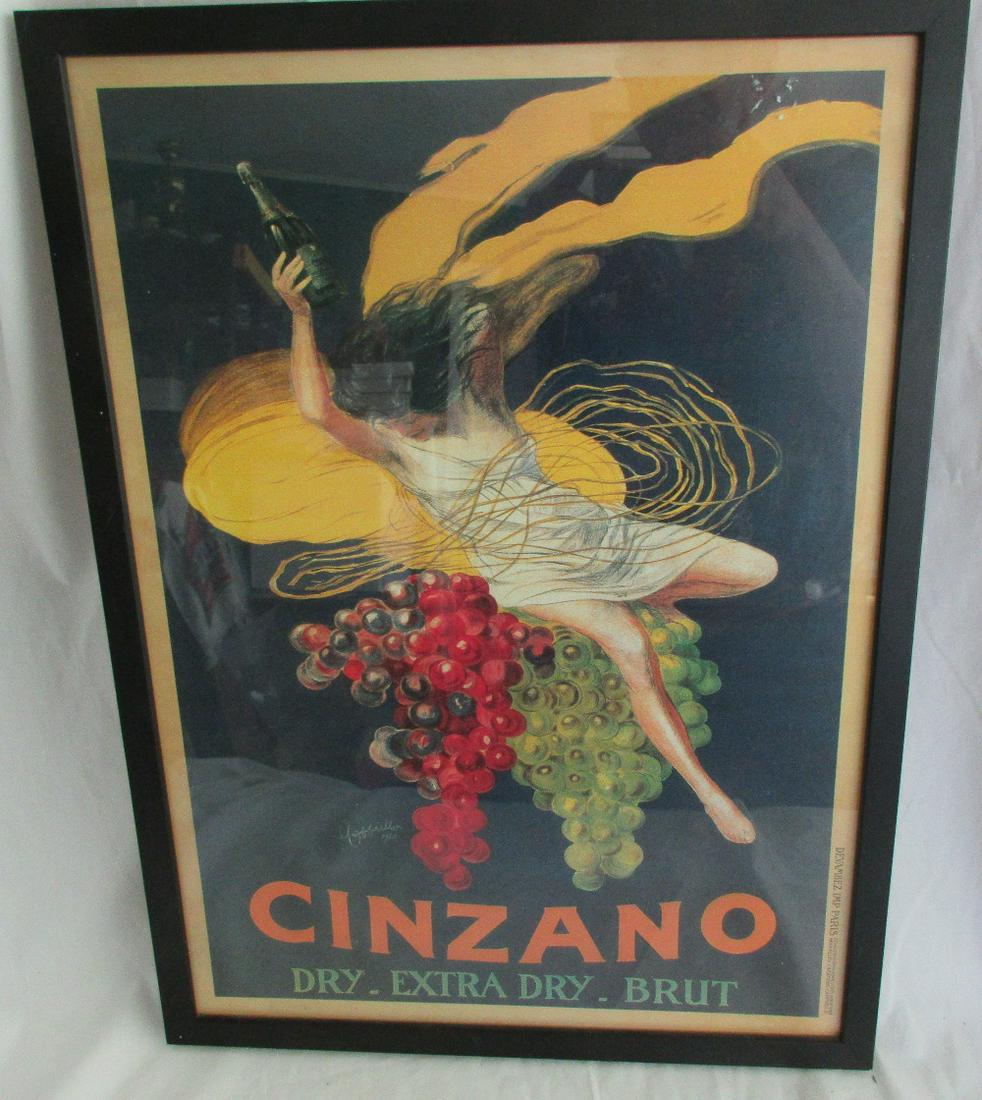 Vintage French Wine advertising poster: Vintage French Wine advertising poster. Cizano. Artist signed 1920. White spots & lines are light reflection on glass. 15 ½ x 21 ¼ inches tall