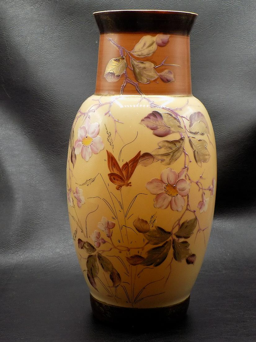 Gorgeous large hand decorated Victorian art glass vase (1 of 8)