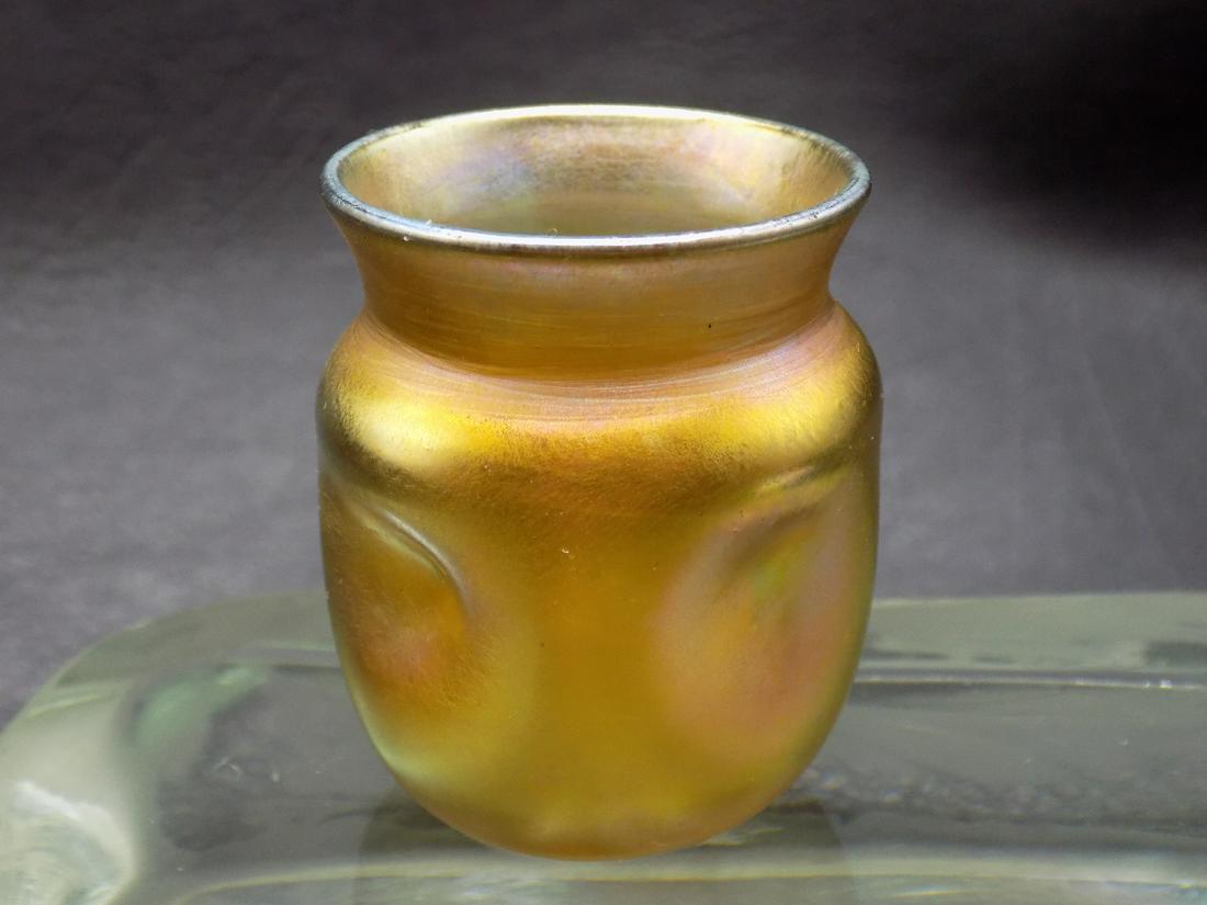 Beautiful Antique signed Tiffany pinched art glass vase or toothpick holder (1 of 7)