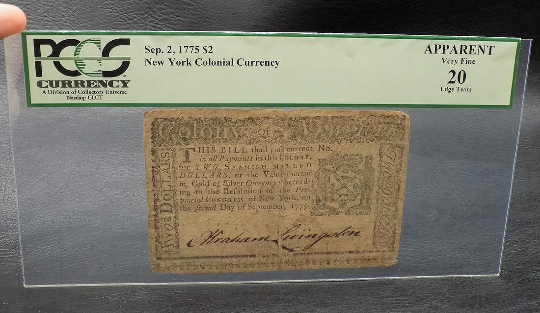 1775 $2 Colonial Currency Graded VF20.  Sep. 2, 1775.  PCGS Graded (1 of 6)