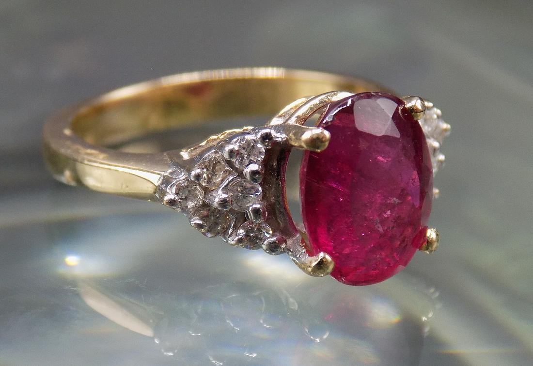 Beautiful 2.1 ct Rubellite tourmaline & diamond gold ring.  14k gold with (1 of 4)