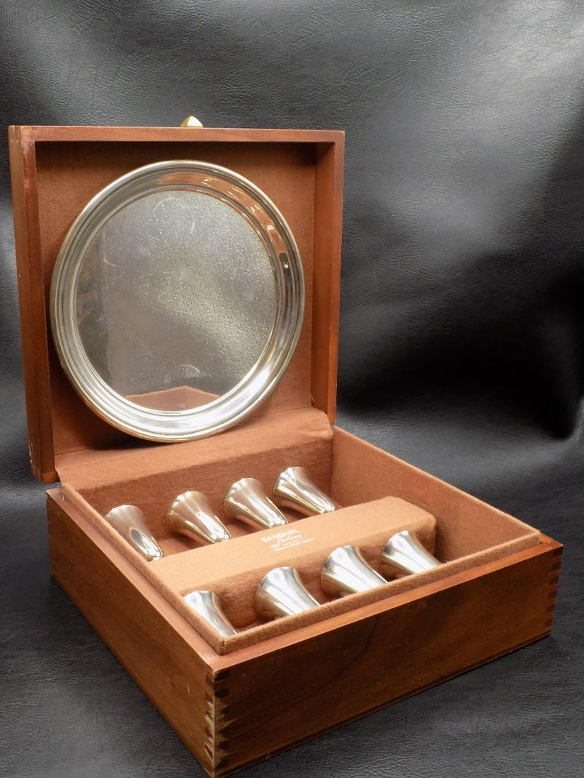 Elegant sterling shot glasses & serving tray in original box (1 of 8)