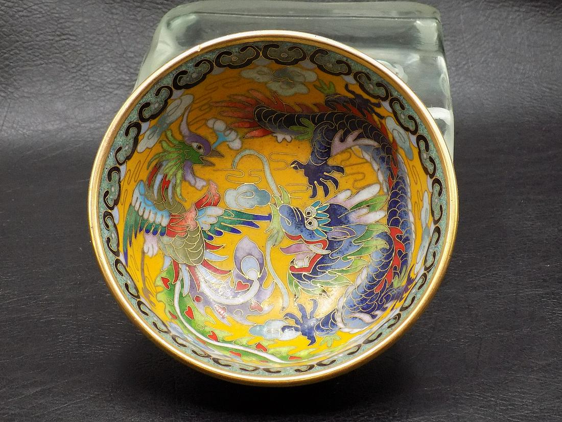 Grand antique cloisonne Oriental bowl with dragon (1 of 11)