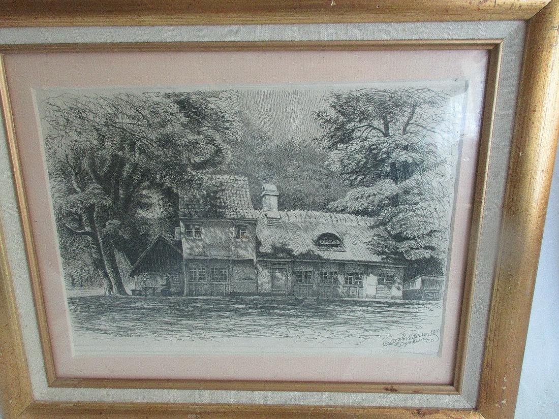 Fine vintage pen & ink artist signed picture. Artist signed: Fine vintage pen & ink artist signed picture. Artist signed Tom Peterson Dyrehaven 1906-1910. Great quality & detail. In very good original as found condition. Image 12 ¼ x 8 ½ inches. Frame