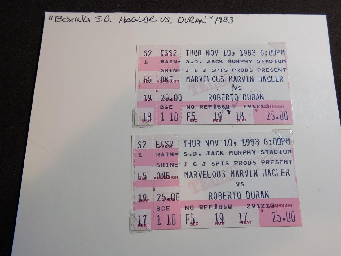 Sports boxing memorabilia original tickets Hagler vs Durand fight: Sports boxing memorabilia original tickets Hagler vs Durand fight. 1983. In very good as found condition