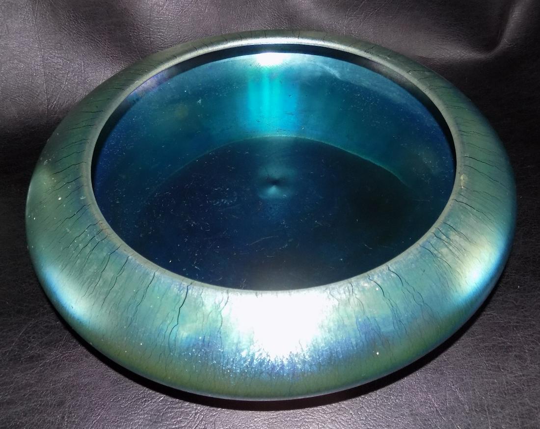 Vintage signed Steuben iridescent art glass bowl: Vintage signed Steuben iridescent art glass bowl. Beautiful deep blue color. Signed Aurene on bottom. In very good as found condition. Beautiful colors with Great quality & detail. Ground on bottom of