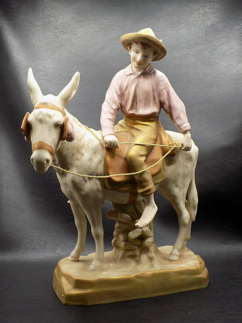 Splendid Vintage Royal Dux boy on Mule: Splendid Vintage Royal Dux boy on Mule. In very good as found condition with beautiful colors with Great quality & detail. Measures 14 ½ inches tall by 10 wide