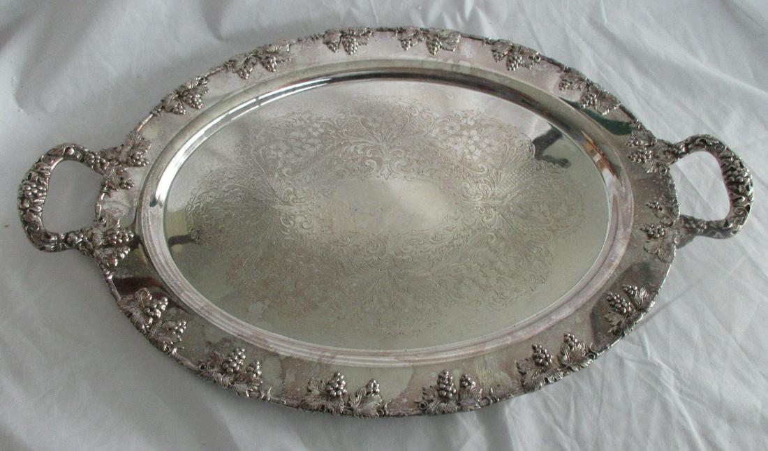 Ornate Vintage Silverplated Serving Tray with Grapes and Engraved Center (1 of 10)