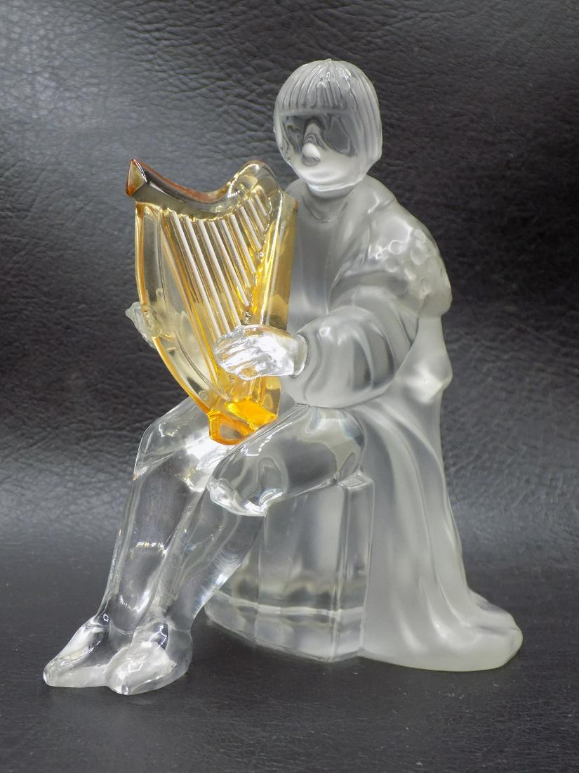 Vintage St. Louis Art Glass Harp Player: Vintage St. Louis Art Glass Harp Player. Amber glass harp. Great quality and detail. Marked on bottom as shown in photo. In very good original as found condition. 4 5/8 inches tall