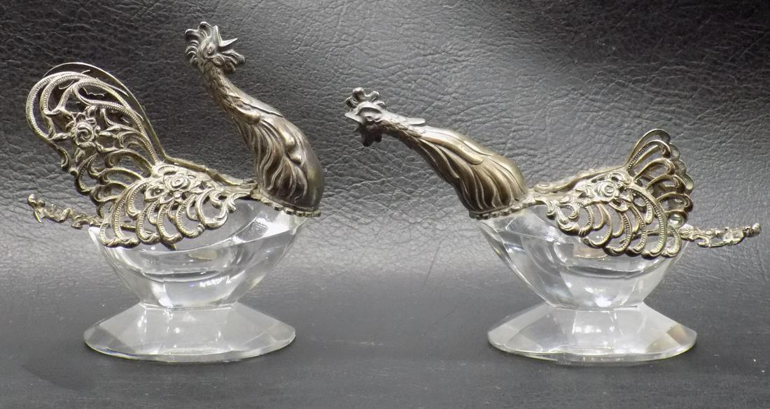 Unusual Pair of Cockerel Silver Salts with Spoons (1 of 13)