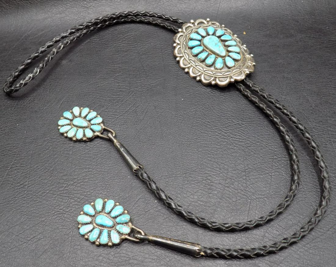 Handsome Native American Indian Turquoise and Silver Bolo Tie (1 of 11)