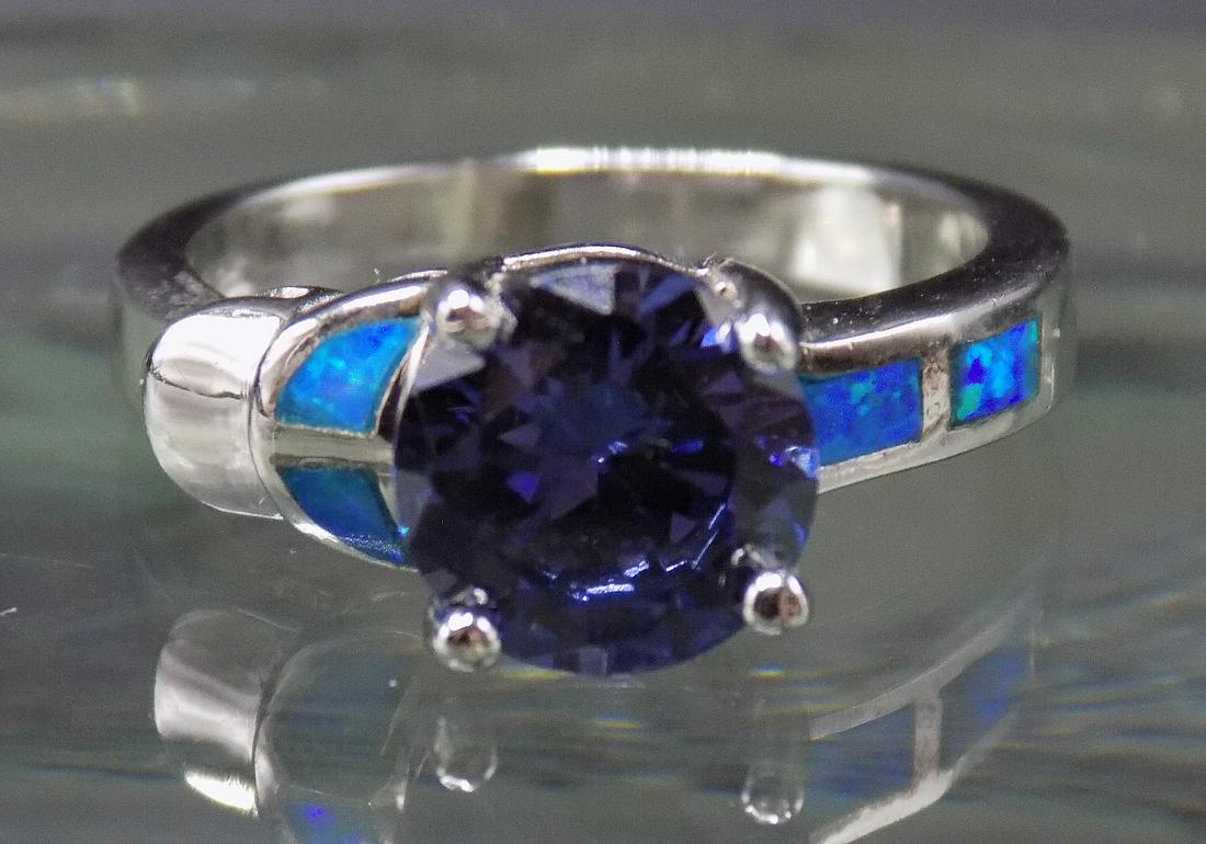 Beautiful Tanzanite and Blue opal Sterling Silver Ring (1 of 4)