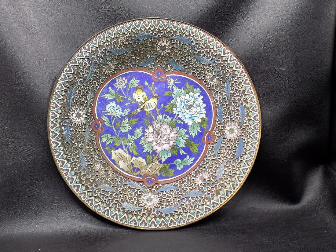 Fabulous Vintage Oriental Cloisonne Charger.  Flowers and hearts (1 of 9)