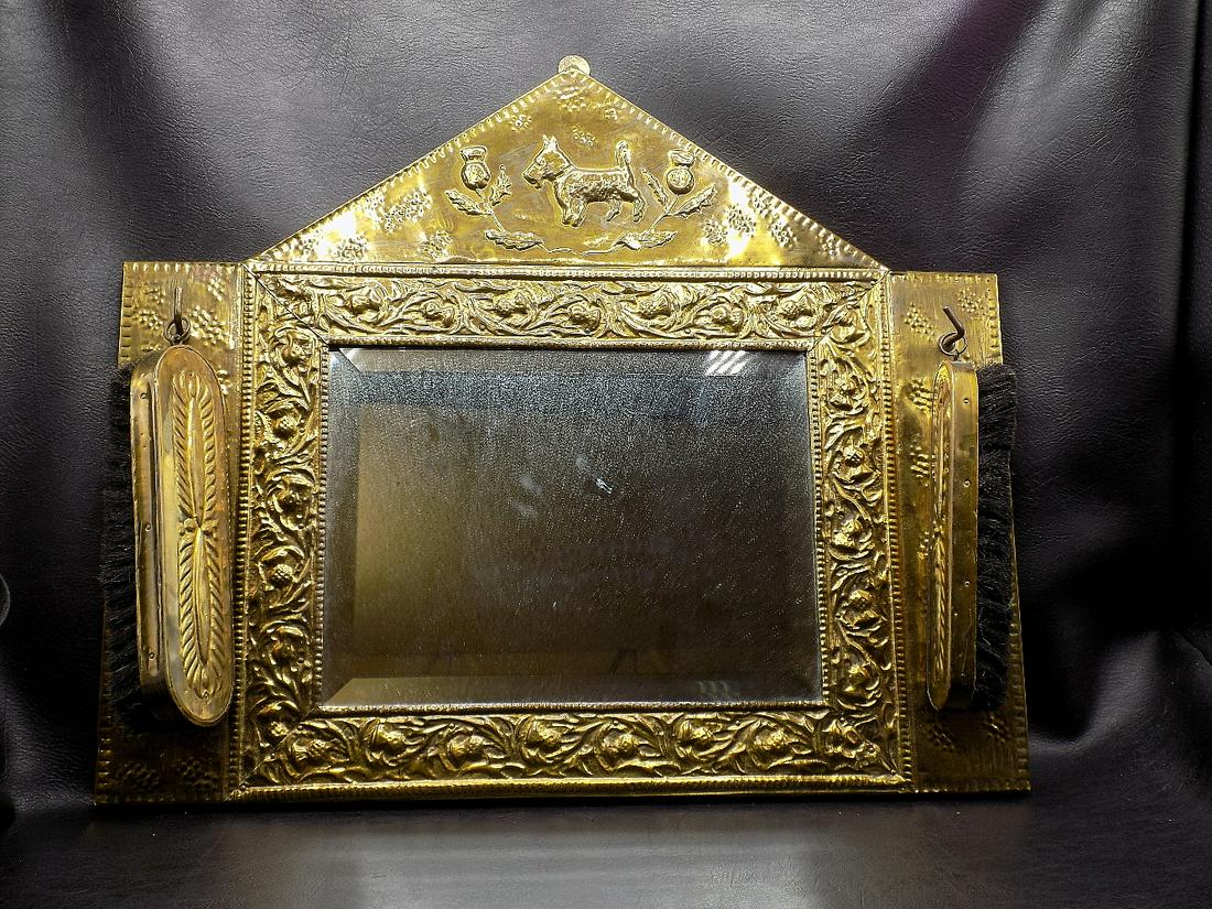 Ornate Vintage Brass Wall Mirror with Brushes and Scottie Dog. (1 of 10)