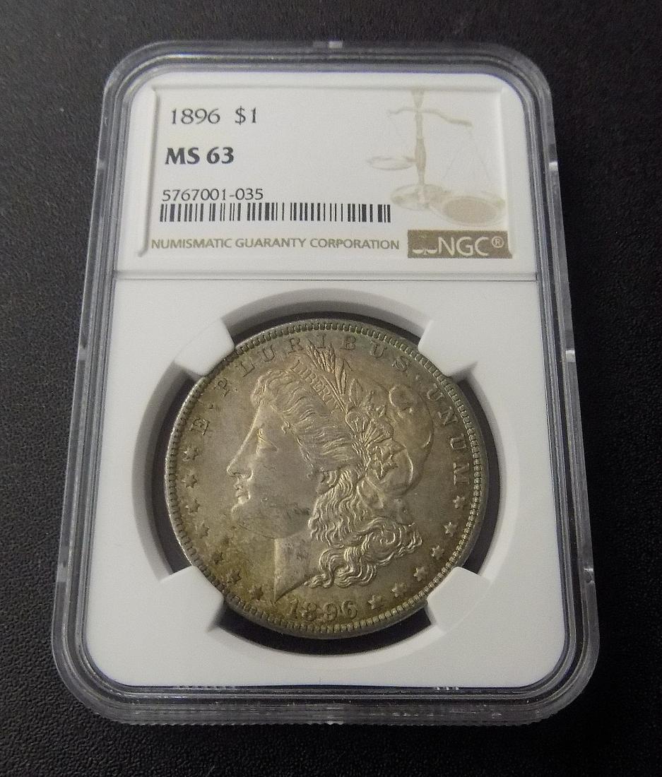 Graded MS63 NGC 1896 Morgan Silver Dollar.   Nice toning (1 of 2)