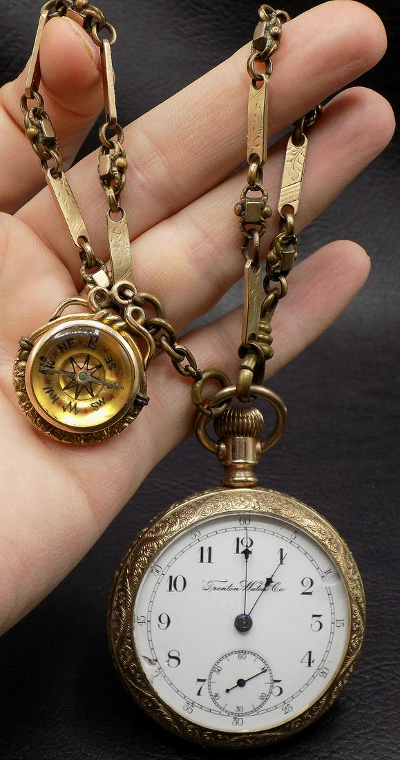 Ornate antique Trenton pocket watch and compass (1 of 14)