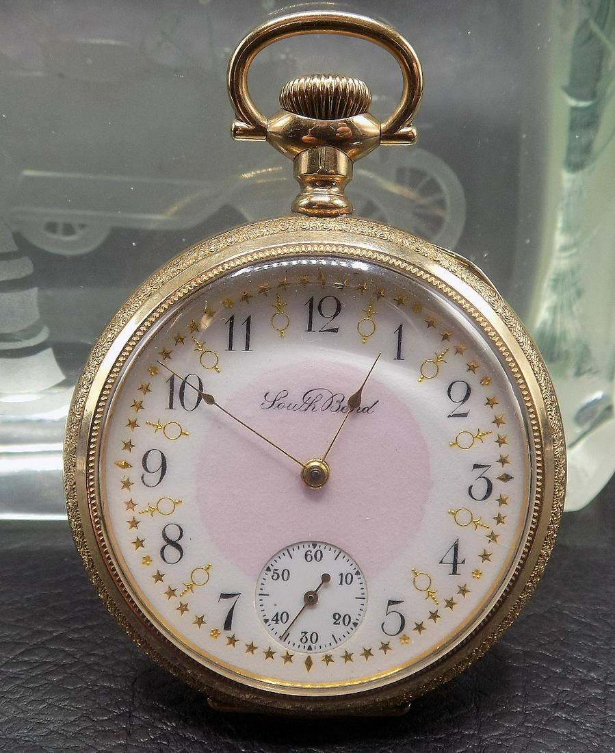 Antique South Bend 207 15j pocket watch.  Fancy porcelain dial (1 of 9)