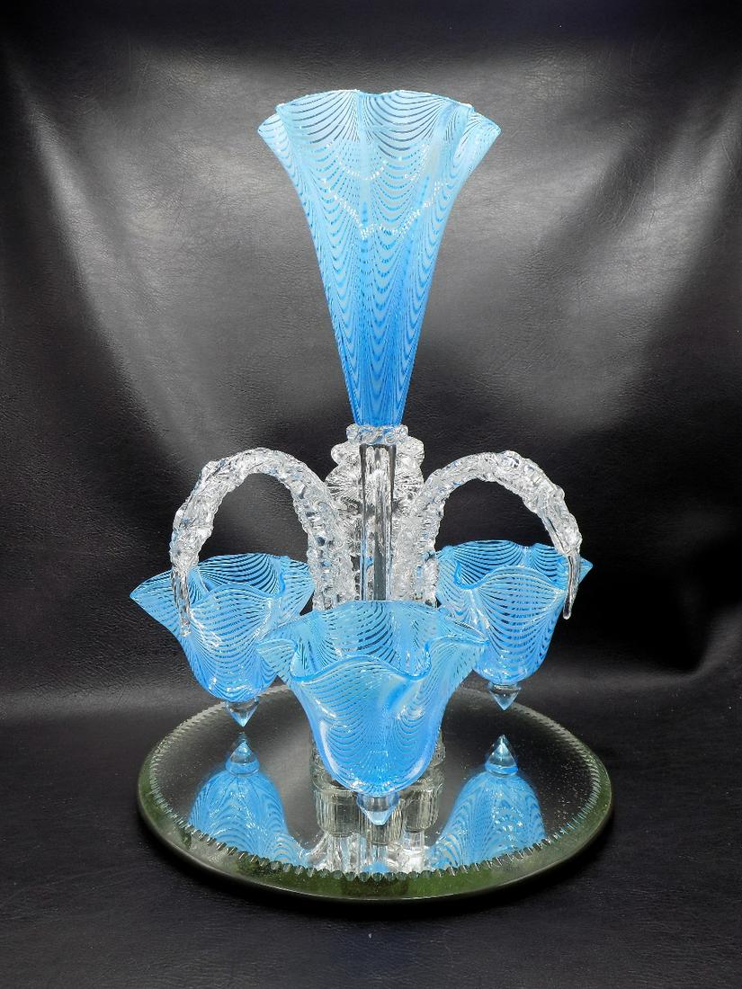 Gorgeous Victorian 3 basket art glass epergne on mirror (1 of 13)