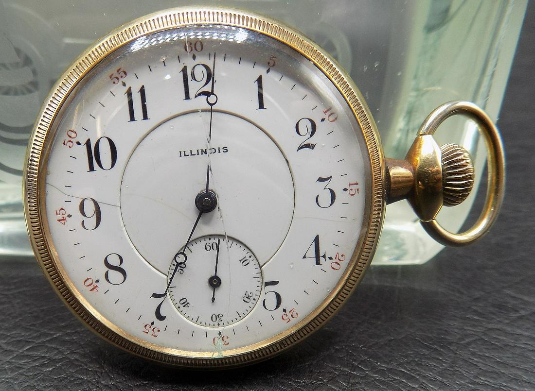 Antique Illinois 17j pocket watch.  Porcelain dial (1 of 8)