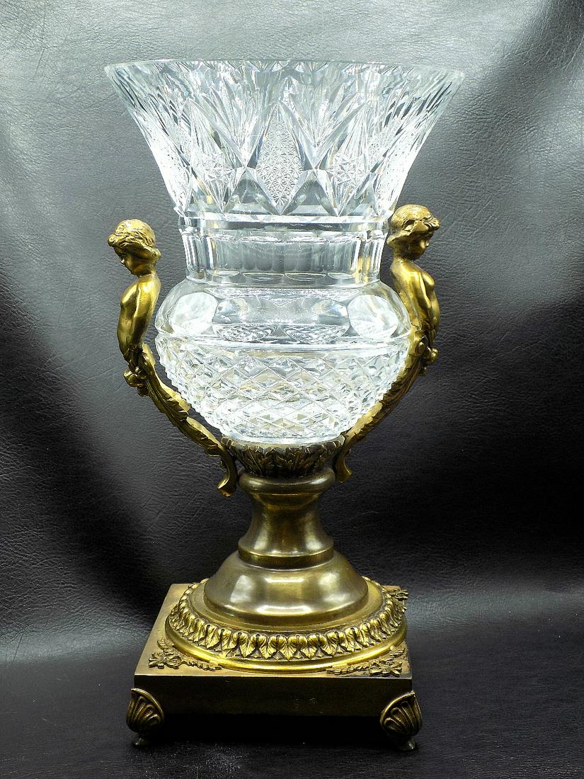 Elegant antique bronze and Baccarat crystal vase with figures (1 of 9)