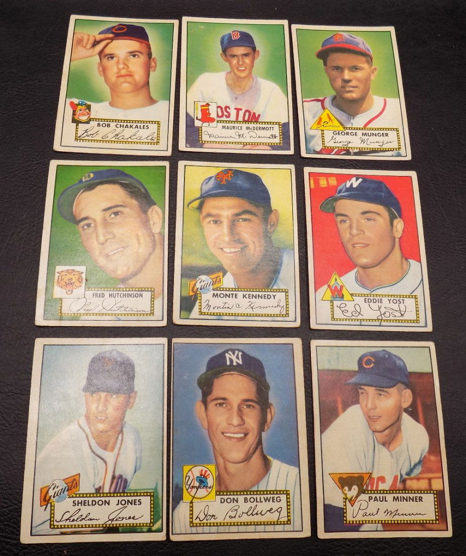 9 1952 vintage topps baseball cards. (1 of 5)