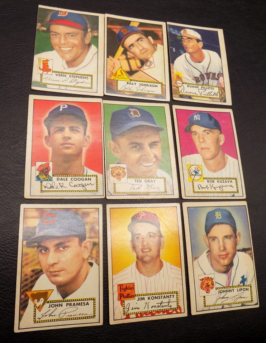 9 1952 vintage topps baseball cards. (1 of 5)