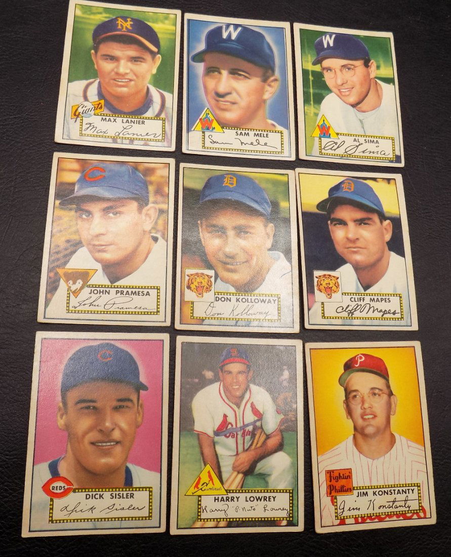9 1952 vintage topps baseball cards. (1 of 6)