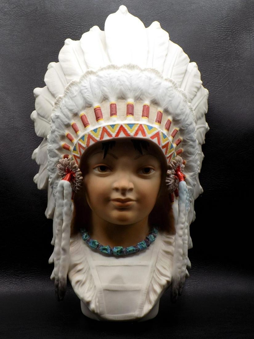 Vintage Cybis Native American Indian bust.: Vintage Cybis Native American Indian bust. Beautiful colors. Great quality and detail. Marked on bottom as shown in photo. Has top of one feather broken as shown in photo. 12 ¼ inches tall x 7 &#