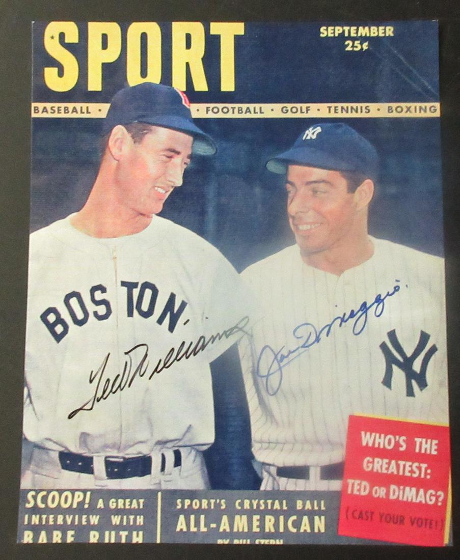 Vintage Ted Williams and Joe DiMaggio autograph: Vintage Ted Williams and Joe DiMaggio autograph. On sports magazine cover. Please use photos to judge authenticity. 10 inches x 8 inches