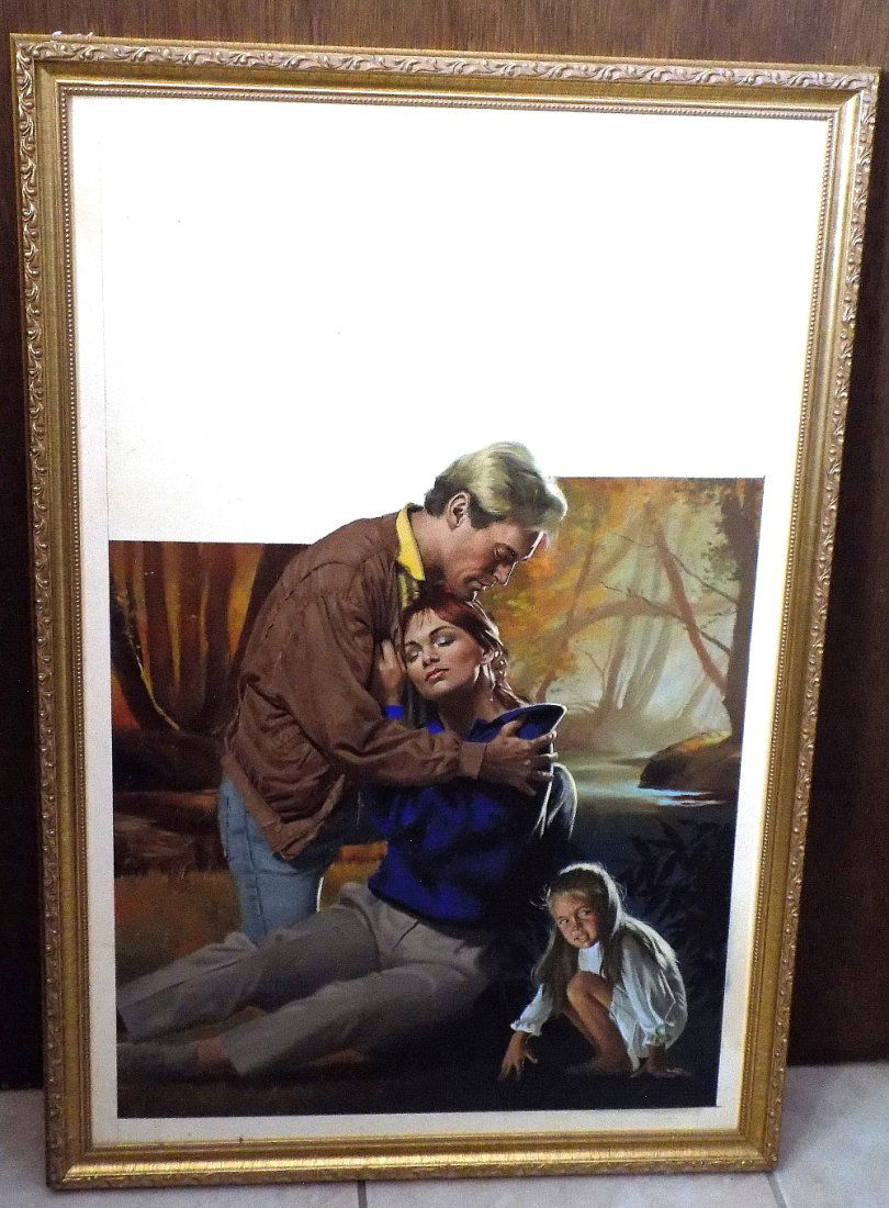 Very fine oil painting illustration for Harlequin Romance Novel: Very fine oil painting illustration for Harlequin Romance Novel. Signed by Danny Crouse, famous for cover art for romance novels. Original book cover Ravenâ€™s song on back as shown in photo. Bea