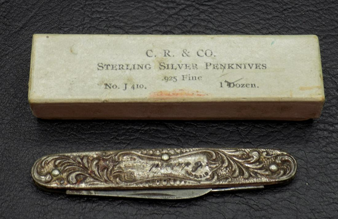 Fancy antique sterling silver pocket knife in original box (1 of 7)
