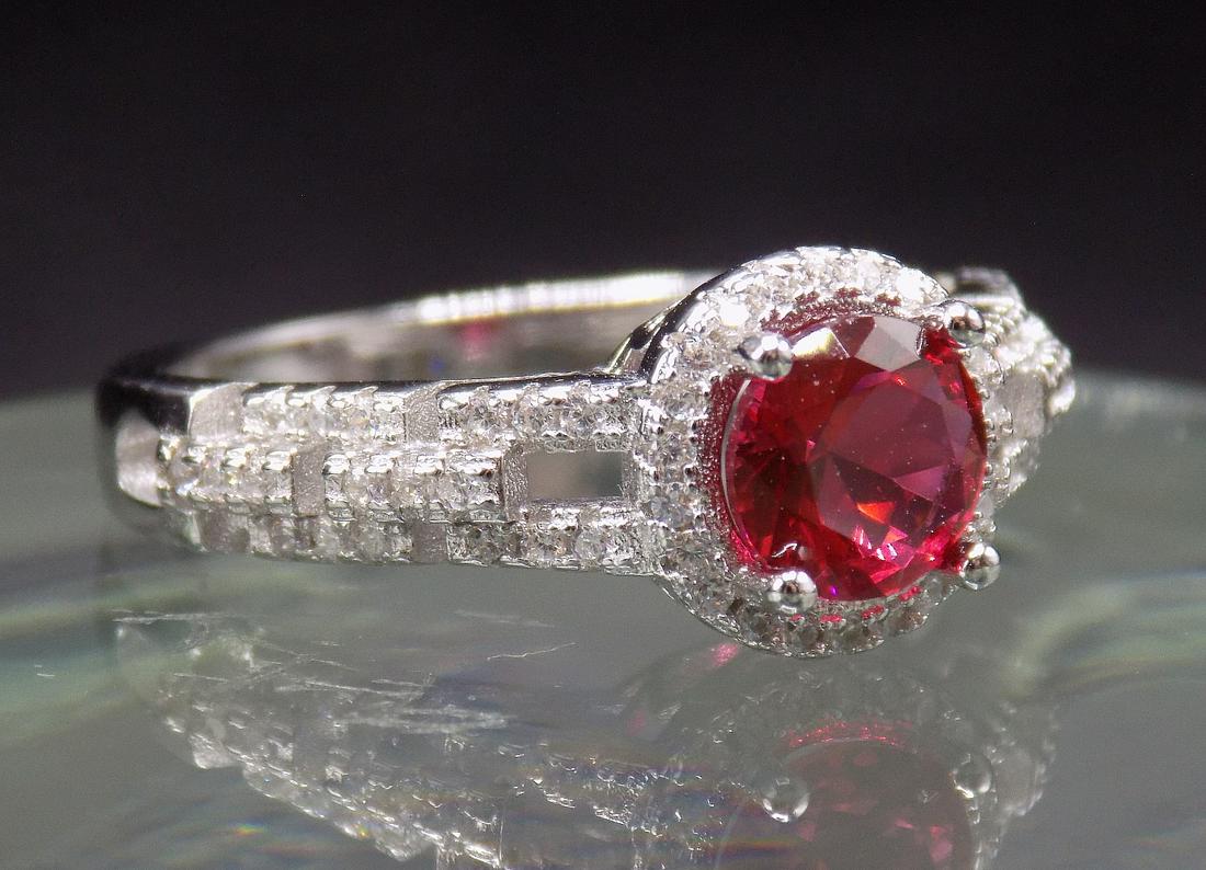 Beautiful 2 cwt.  ruby and white topaz sterling silver ring (1 of 5)