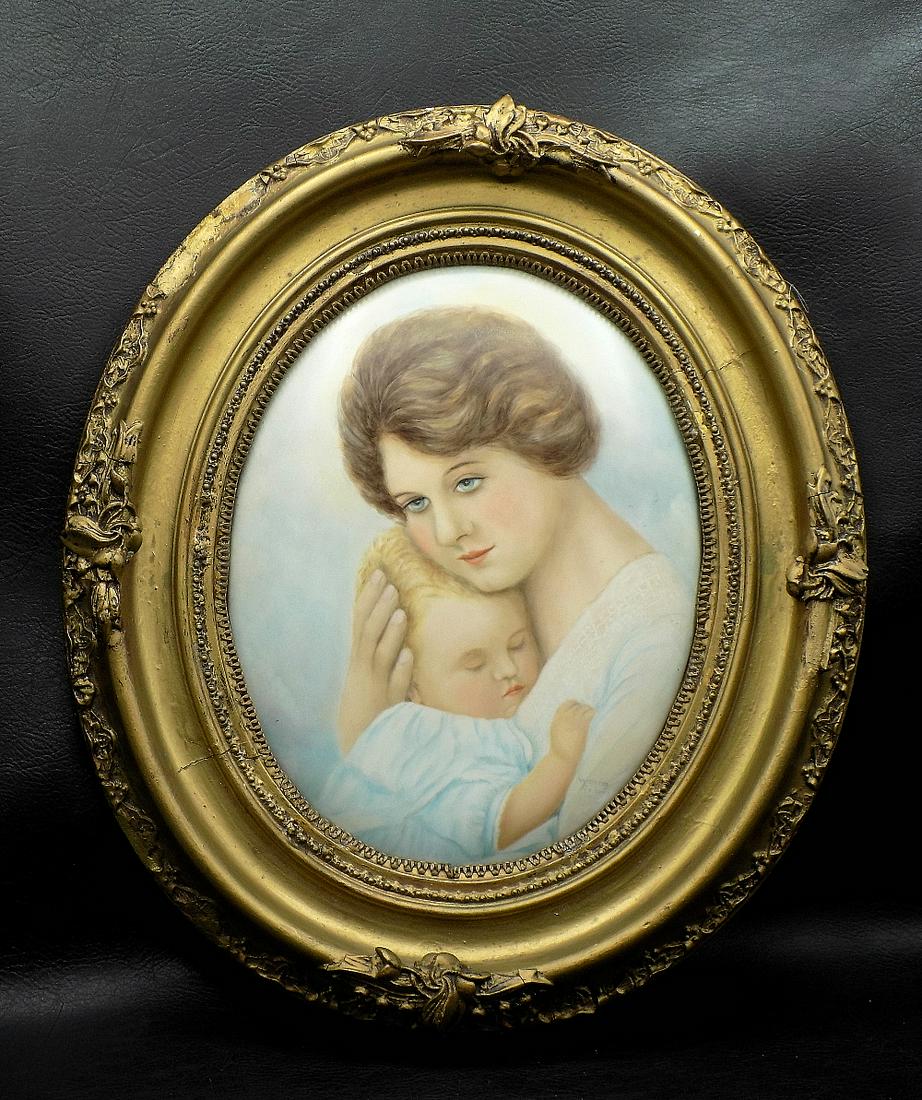 Beautiful Victorian hand painted porcelain plaque in frame (1 of 9)