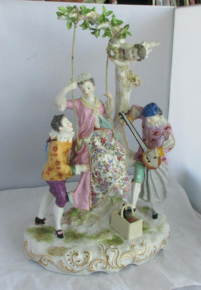 105.	Magnificent 1800s figural porcelain grouping.  Blue cross swords marking as shown in photos. (1 of 8)