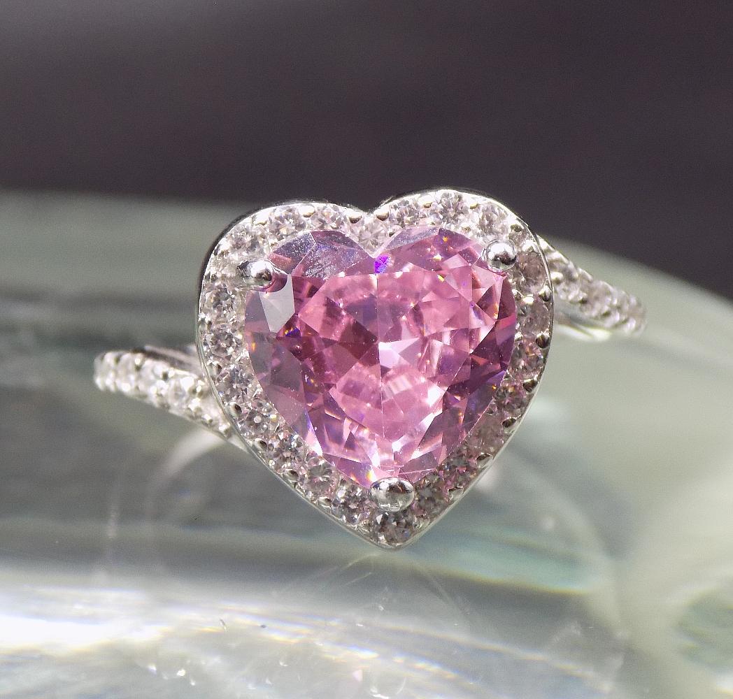 Beautiful 4 cwt.  pink sapphire and white topaz  sterling silver ring (1 of 6)