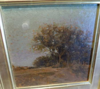 Original Autumn Moon by Joseph Lorusso on board: Original Autumn Moon by Joseph Lorusso on board. Beautiful colors. Great quality and detail. Has original label from gallery where purchased. Beautiful original gold guild frame. Frame 18 inches squar