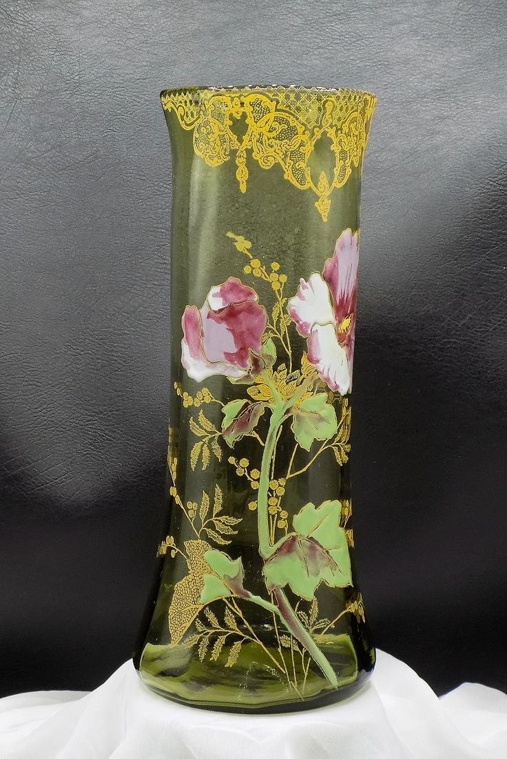Beautiful antique Mt. Joy decorated art glass vase (1 of 9)