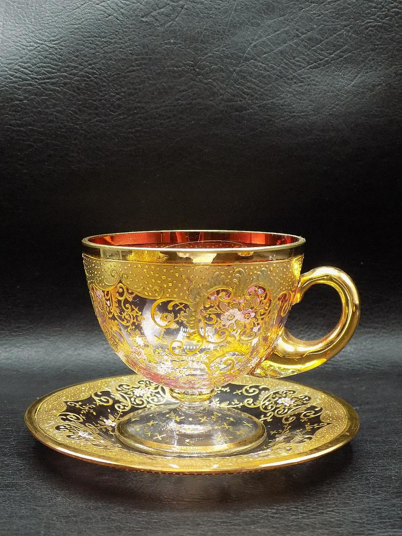 Antique nicely decorated Moser art glass cup and saucer (1 of 10)